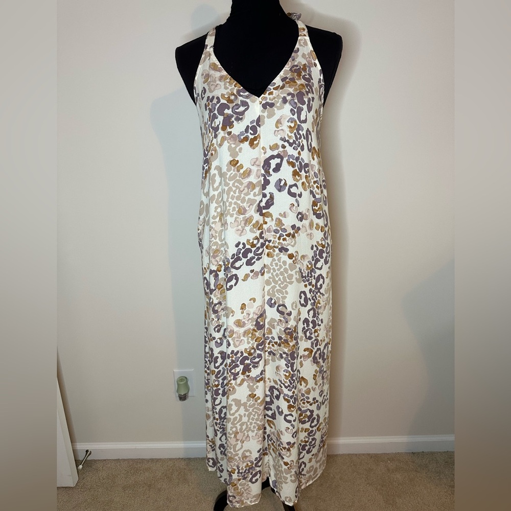 BTFL Life Halter Dress Women’s Sz S Boho Cream/ Purple V-Neck #818